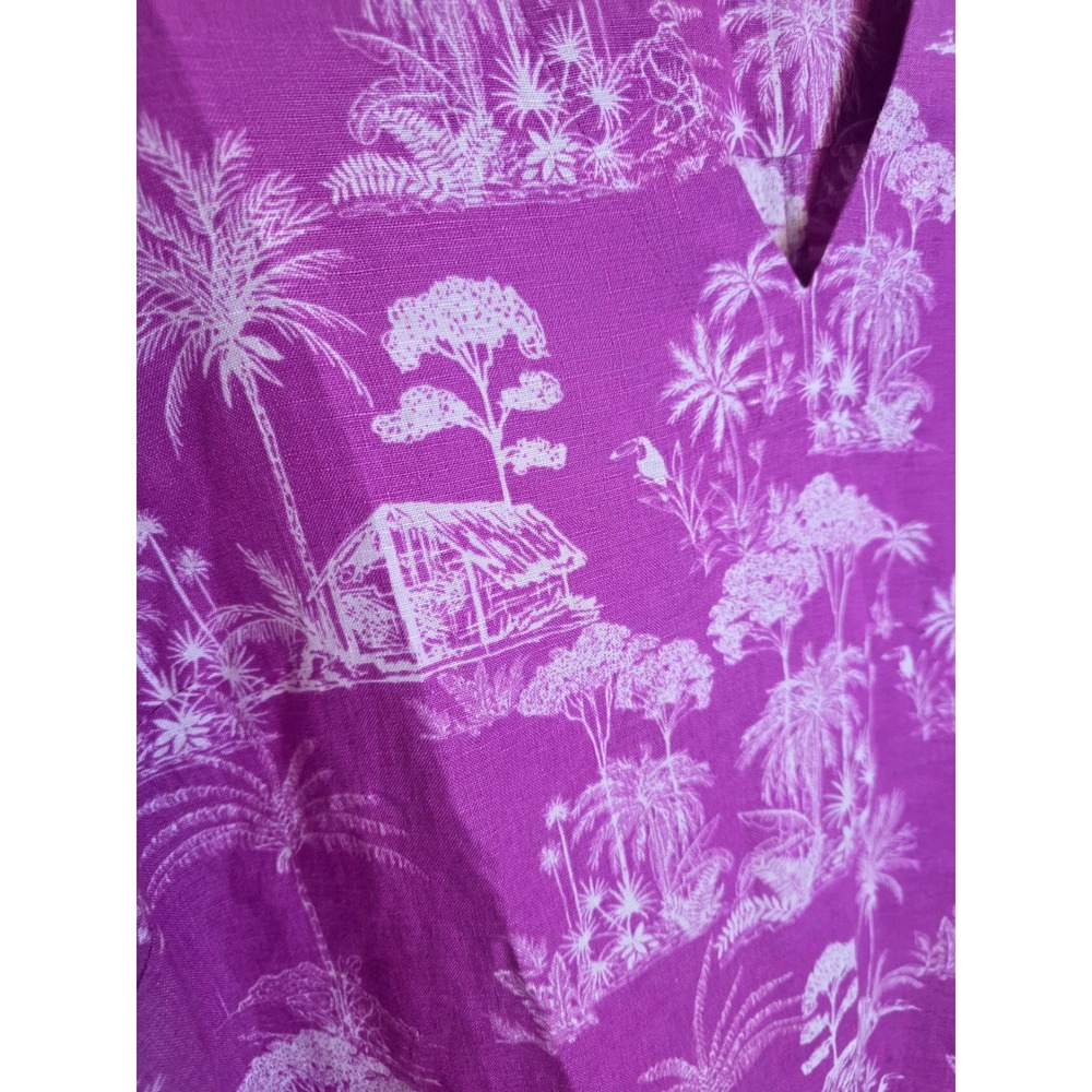J. Jill Love Linen Purple Tropical Toile Tunic Dress 2X Plus Lilac Pockets - Picture 3 of 8